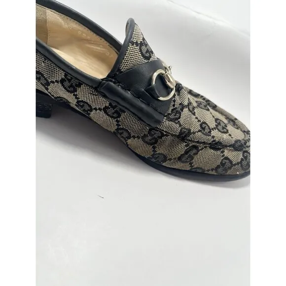Gucci Monogram Loafers Gray &amp; Black w/ Silver Horsebit GG Vintage Sz 37 7
