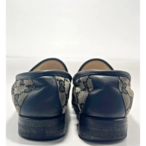 Gucci Monogram Loafers Gray &amp; Black w/ Silver Horsebit GG Vintage Sz 37 7