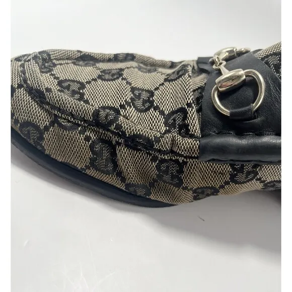 Gucci Monogram Loafers Gray &amp; Black w/ Silver Horsebit GG Vintage Sz 37 7