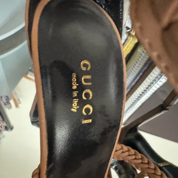 Gucci Tan Gladiator Sandals with Braided Straps