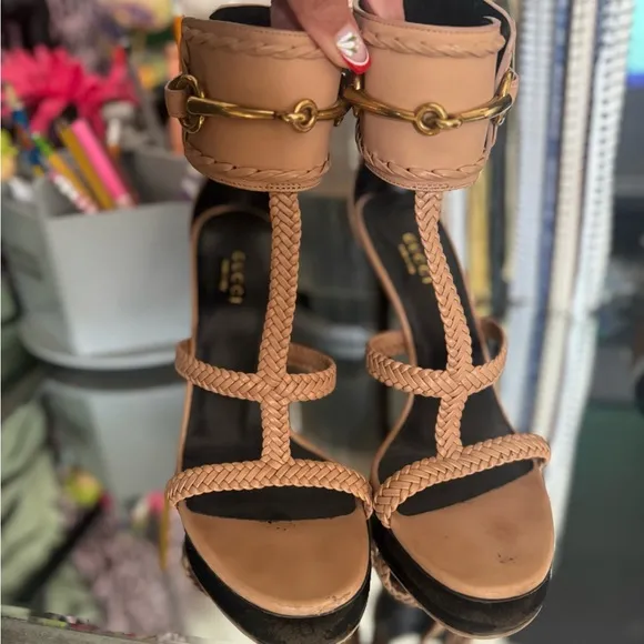 Gucci Tan Gladiator Sandals with Braided Straps