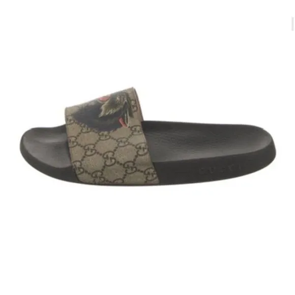 Gucci Authentic Wolf GG Logo Print Brown Black Sandals Slides 6