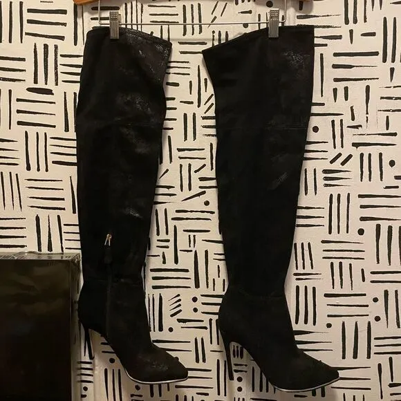 GUESS Black Zonian Fabric Over The Knee Boots