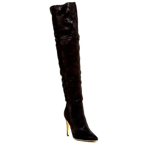 GUESS Black Zonian Fabric Over The Knee Boots