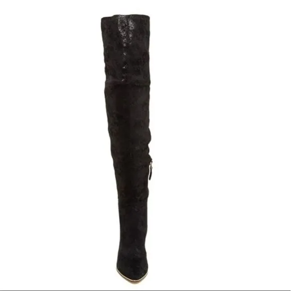 GUESS Black Zonian Fabric Over The Knee Boots