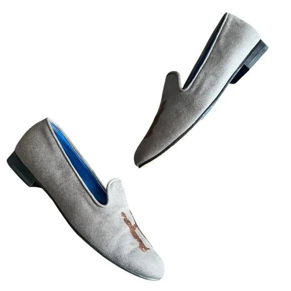 Hadleigh’s Women’s Audrey Gray Cobalt Blue Logo Smoking Slipper Loafer Size 37.5