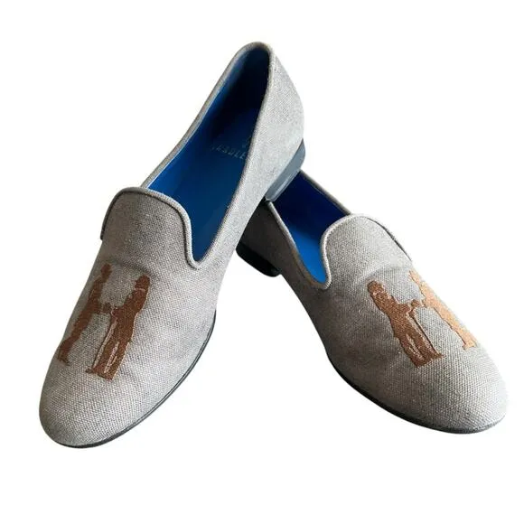 Hadleigh’s Women’s Audrey Gray Cobalt Blue Logo Smoking Slipper Loafer Size 37.5