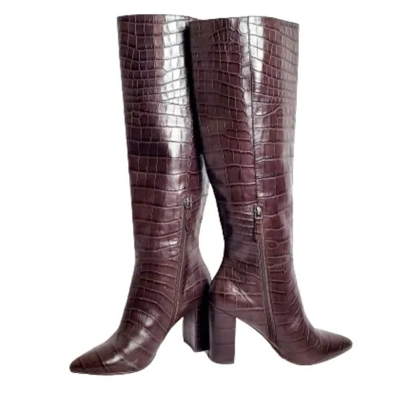 Halogen X Atlantic Pacific Croc on Croc Embossed Genuine Leather Boots.9M
