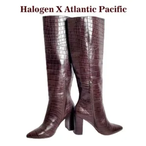 Halogen X Atlantic Pacific Croc on Croc Embossed Genuine Leather Boots.9M