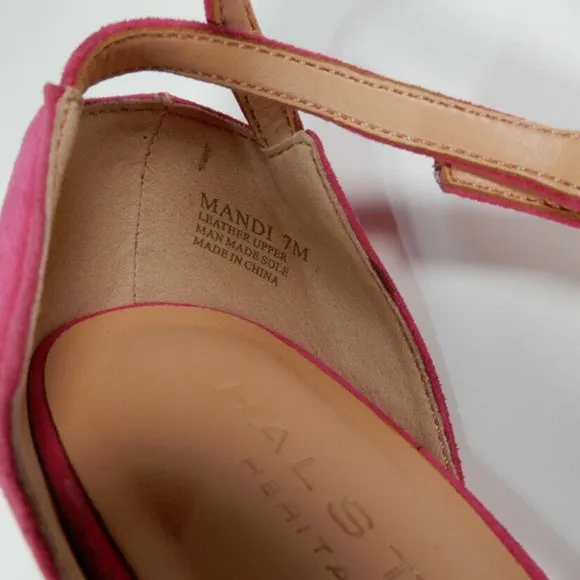 HALSTON HERITAGE Mandi Ankle Strap SANDALS 7 Hot Pink Suede Chunky Heel NEW