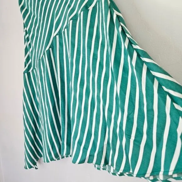 H&amp;M Silky Asymmetric Flared Striped Patterned Mint Green Midi Skirt 14