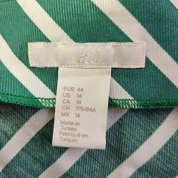 H&amp;M Silky Asymmetric Flared Striped Patterned Mint Green Midi Skirt 14