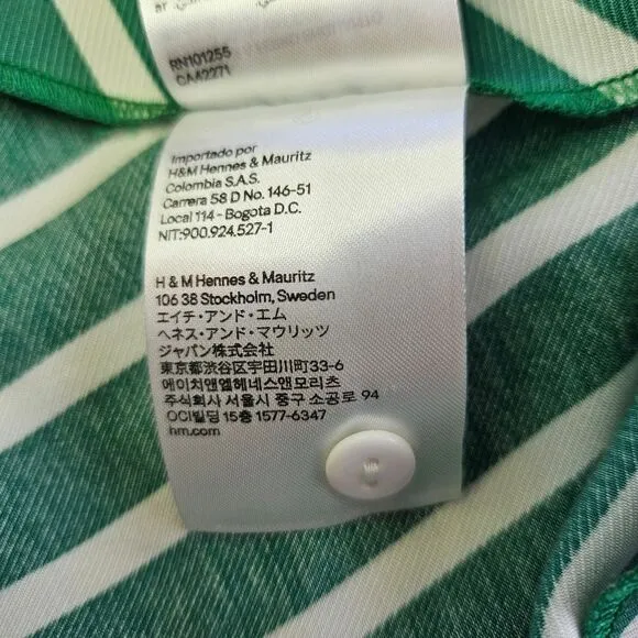 H&amp;M Silky Asymmetric Flared Striped Patterned Mint Green Midi Skirt 14
