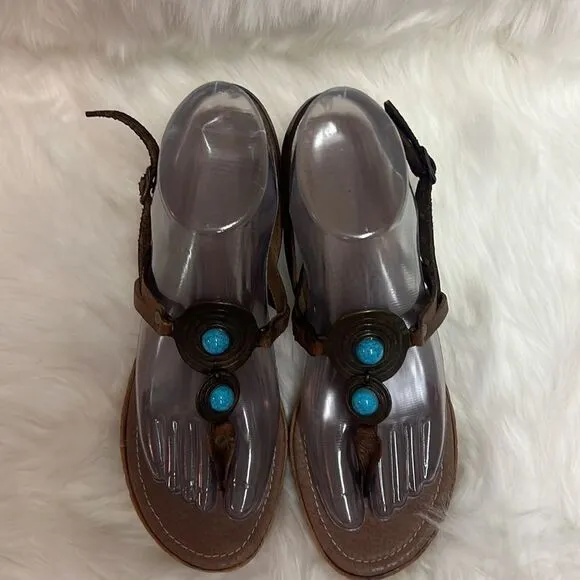 Hand made Axiaaeion Leather sandals Greek brown and Turquoise A11