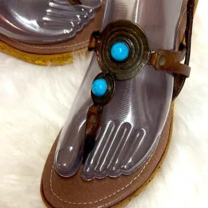 Hand made Axiaaeion Leather sandals Greek brown and Turquoise A11