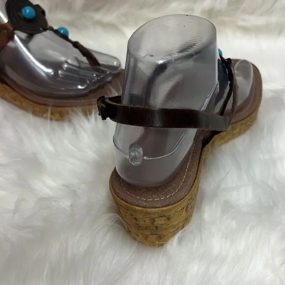 Hand made Axiaaeion Leather sandals Greek brown and Turquoise A11