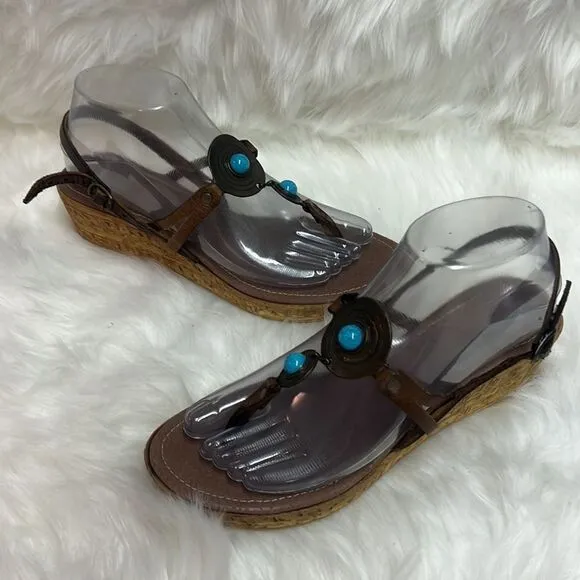 Hand made Axiaaeion Leather sandals Greek brown and Turquoise A11