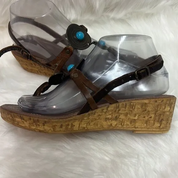 Hand made Axiaaeion Leather sandals Greek brown and Turquoise A11