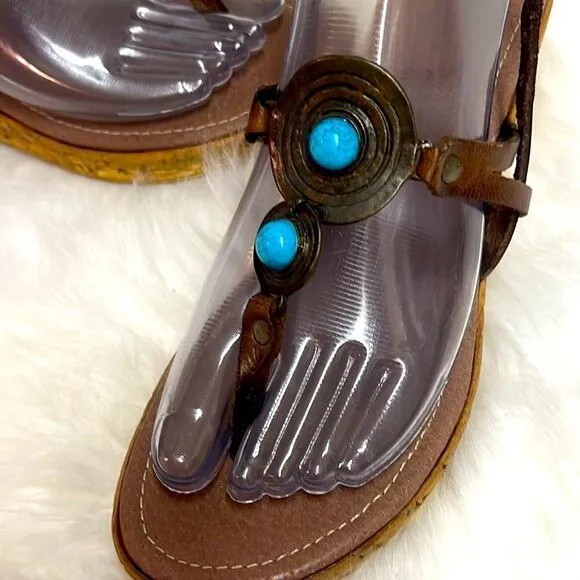 Hand made Axiaaeion Leather sandals Greek brown and Turquoise A11