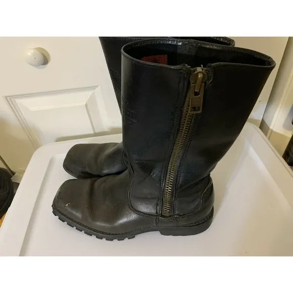 Harley Davidson Black Leather Men’s Sz 8.5 Side Zip Motorcycle Boots‎ Rare