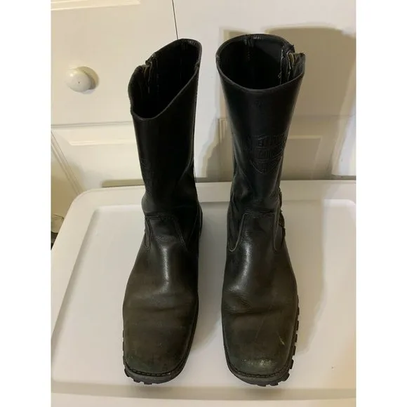 Harley Davidson Black Leather Men’s Sz 8.5 Side Zip Motorcycle Boots‎ Rare