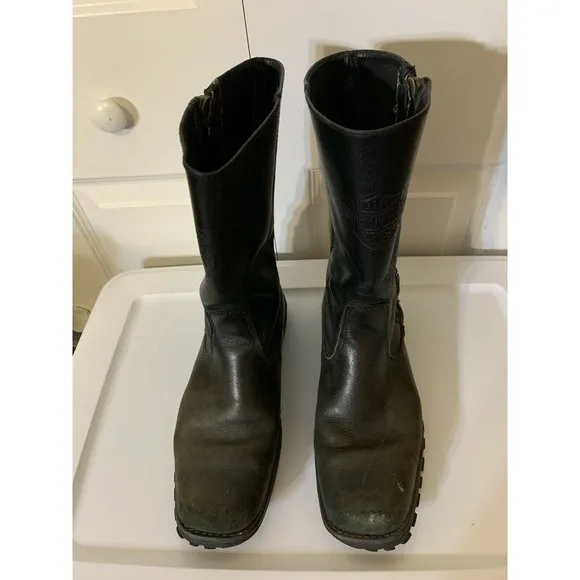 Harley Davidson Black Leather Men’s Sz 8.5 Side Zip Motorcycle Boots‎ Rare