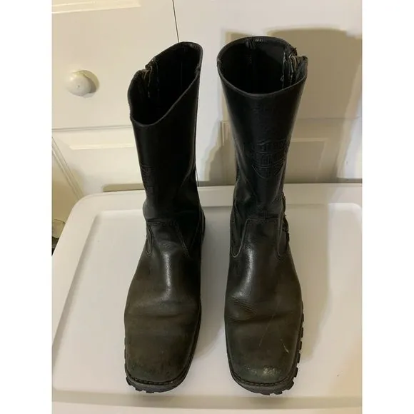Harley Davidson Black Leather Men’s Sz 8.5 Side Zip Motorcycle Boots‎ Rare