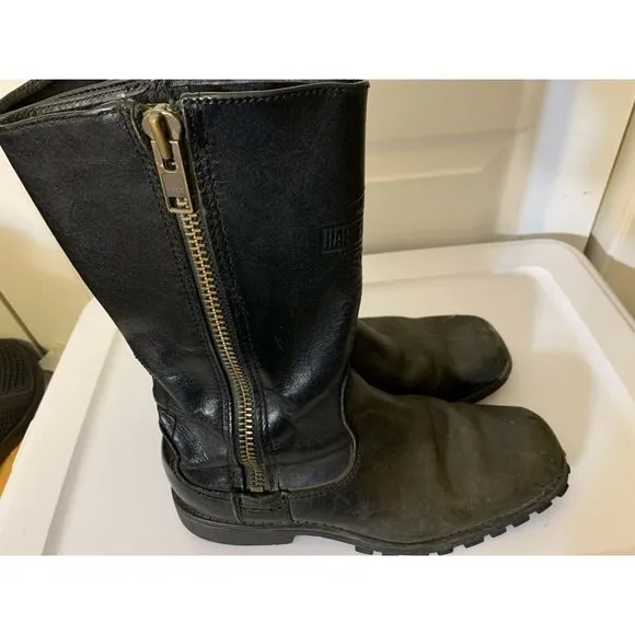 Harley Davidson Black Leather Men’s Sz 8.5 Side Zip Motorcycle Boots‎ Rare
