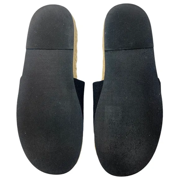 Helmut Lang Black Woven Fabric Slide Sandals Espadrille Leather Insole 39 Shoes