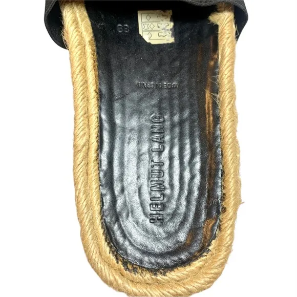 Helmut Lang Black Woven Fabric Slide Sandals Espadrille Leather Insole 39 Shoes