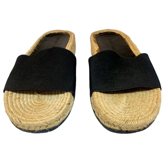 Helmut Lang Black Woven Fabric Slide Sandals Espadrille Leather Insole 39 Shoes
