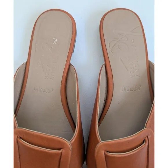 Her By Anthony Veer Maslta Ortholite Woven Leather Flat Slide Sz 9.5 Orange