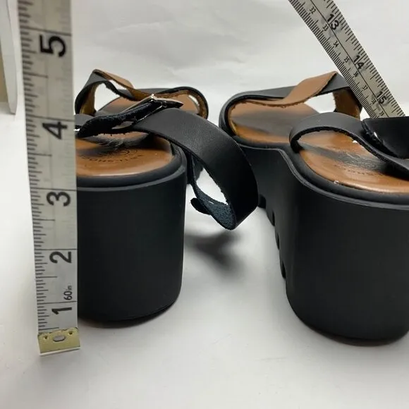 HERA SOFT Chunky Black &amp; Brown Leather Platform Sandals Anti-Shock Sole Size 41