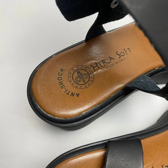 HERA SOFT Chunky Black &amp; Brown Leather Platform Sandals Anti-Shock Sole Size 41