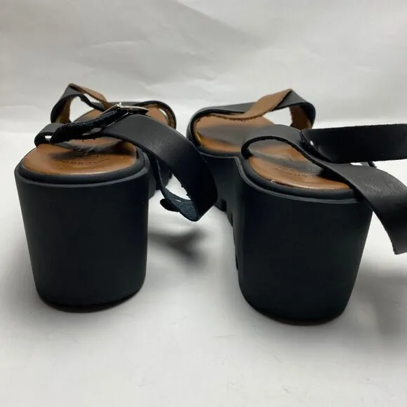 HERA SOFT Chunky Black &amp; Brown Leather Platform Sandals Anti-Shock Sole Size 41