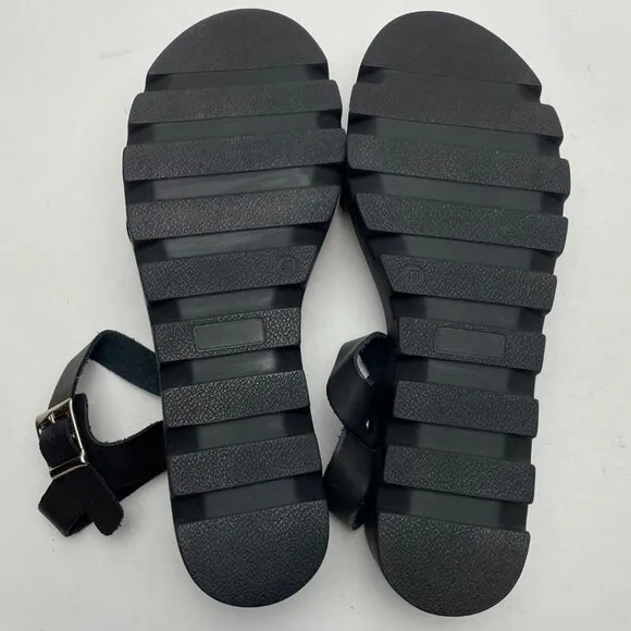 HERA SOFT Chunky Black &amp; Brown Leather Platform Sandals Anti-Shock Sole Size 41