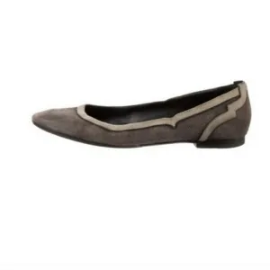 HERMES gray suede leather trim ballet flats 7.5