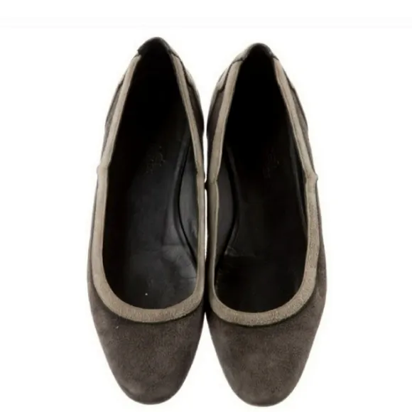 HERMES gray suede leather trim ballet flats 7.5