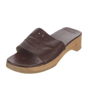 Hermès Leather Wooden Platform &quot;H&quot; logo Sandals