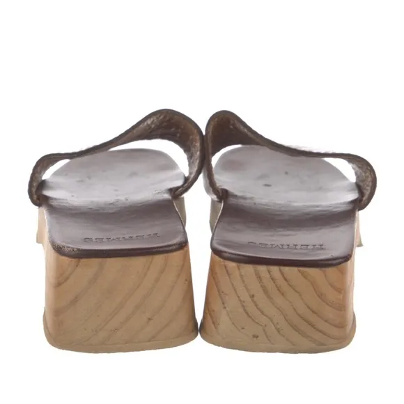 Hermès Leather Wooden Platform &quot;H&quot; logo Sandals
