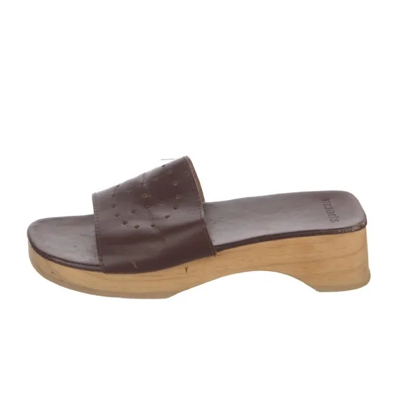 Hermès Leather Wooden Platform &quot;H&quot; logo Sandals