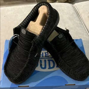 Hey Dude Black Slip-On Loafers with Breathable Knit
