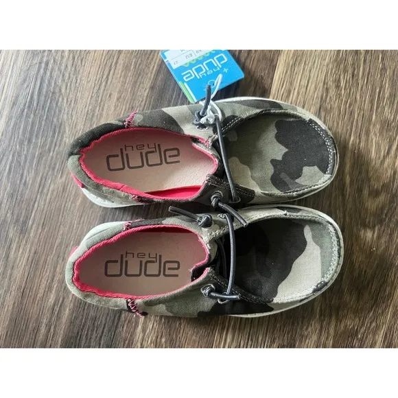 Hey Dude Girls Camo Print Slip On Loafers Casual Comfort Shoes K9