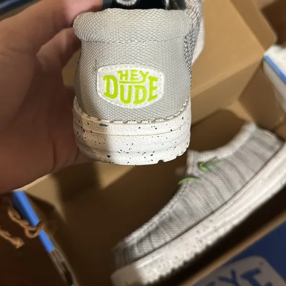 Hey Dude Gray and Green Sneakers with Knitted Upper