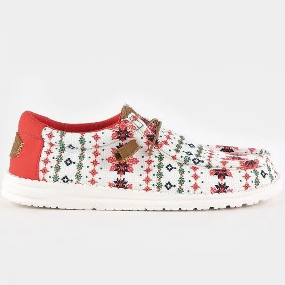 Hey Dude Wally Shoes Mens 10 Ugly Sweater Cream Canvas Shoes Christmas Loafers