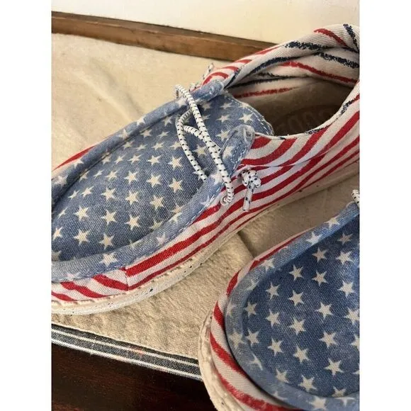 Hey Dude Wally Shoes Youth 3 Womens 5 Stars and Stripes Bungee Red White Blue
