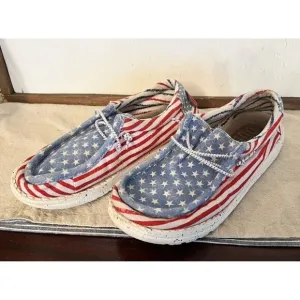 Hey Dude Wally Shoes Youth 3 Womens 5 Stars and Stripes Bungee Red White Blue
