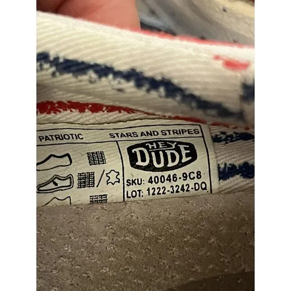 Hey Dude Wally Shoes Youth 3 Womens 5 Stars and Stripes Bungee Red White Blue
