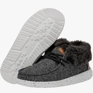 Hey Dude Wendy Black Fold Stitch Cozy Shoes Youth T (Little Girl) 1  New in Box!