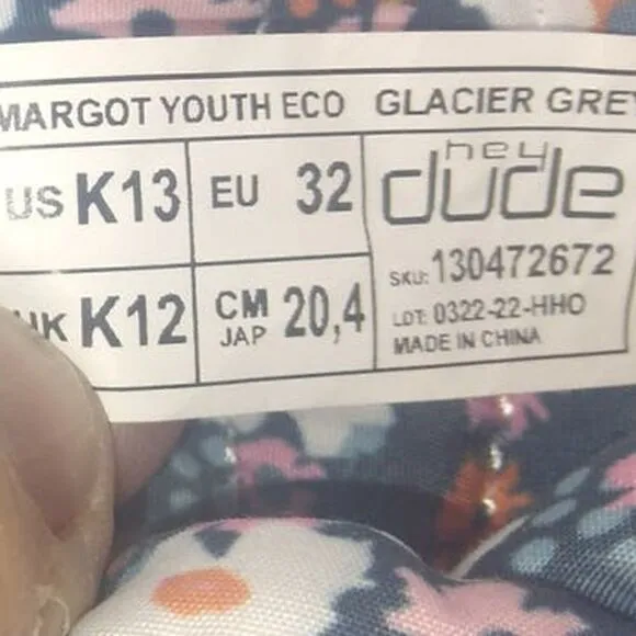 Hey Dude Eco LightShell Girls NEW Gray &quot;Margot&quot; Sneakers - sz. 13K